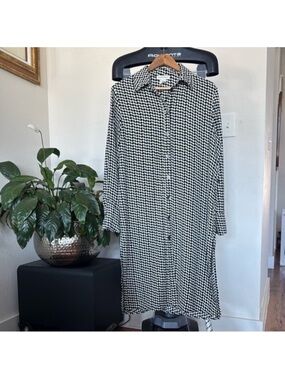 Cupcakes and Cashmere Houndstooth Midi/Maxi Shirt Dress Size M Button Front